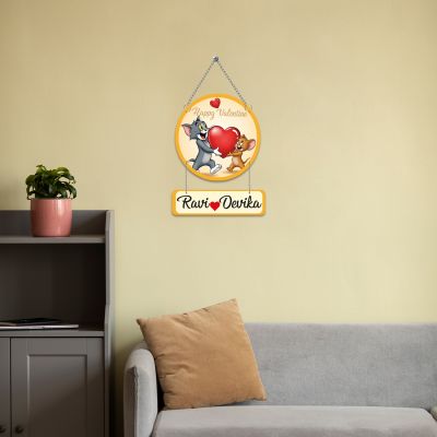 Personalized Couple Name Plate Tom & Jerry Theme Romantic Wall Hanging for Bedroom & Home